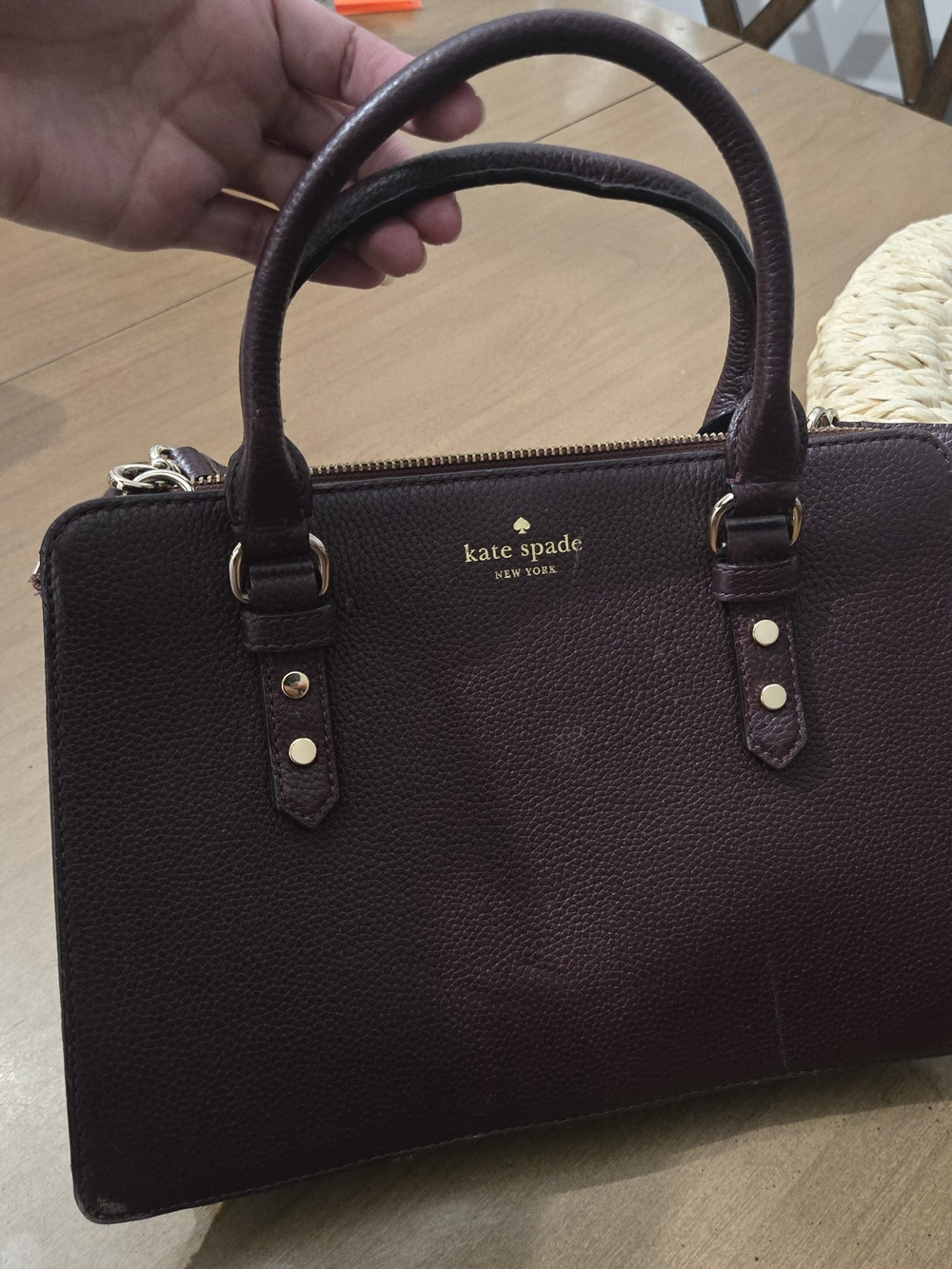 kate spade New York Pebbled Leather Satchel - Deep Burgundy - Picture 9 of 14